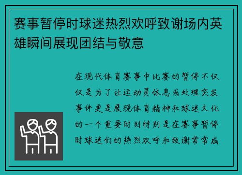 赛事暂停时球迷热烈欢呼致谢场内英雄瞬间展现团结与敬意