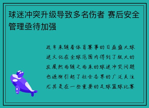 球迷冲突升级导致多名伤者 赛后安全管理亟待加强
